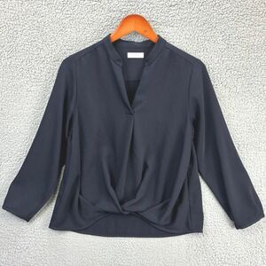 Beauty & Youth United Arrows Blouse Twist Front Womens Medium Navy Blue V-Neck
